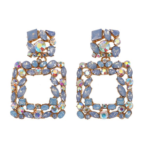 

glittering new fashion designer exaggerated colorful rhinestone crystal diamond geometry box pendant stud earrings for women girls, Golden;silver