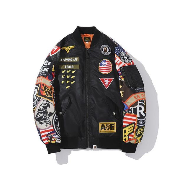 

2019 spring mens jacket new tide brand jacket graffiti printing quality thick cotton coat mens casual jacket, Black;brown