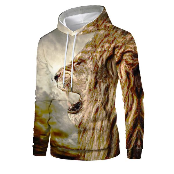 

mens designer lion 3d digital printing pullover hooded sweater, Black