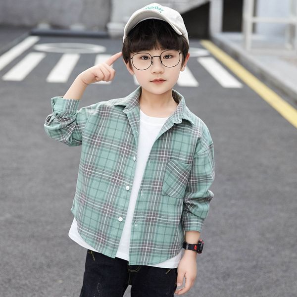 

cn20400 baby men's wear medium shirt clothing and large children's autumn 2020 children's wear plaid shirt fashion all-match, White;black