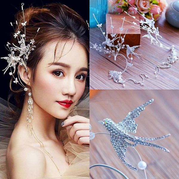 

luxury handmade cubic zircon bride's headdress hair clip ear hanging dual use super fairy hair jewelry wedding hair accessories, Golden;white