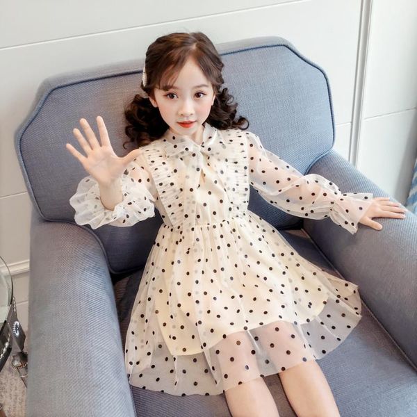 

girls summer dresses mesh tutu party camisole dress lace long sleeve dot printing princess dress baby children's girls clothing, Red;yellow