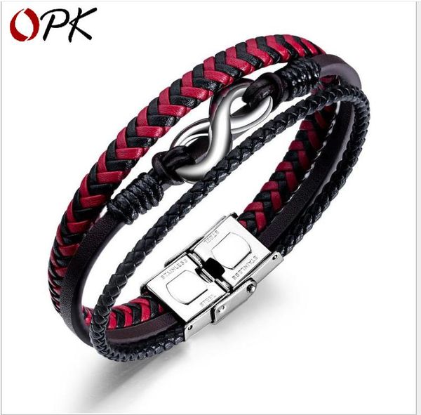 

men's leather infinity 8 word bracelet titanium steel bracelet, Golden;silver