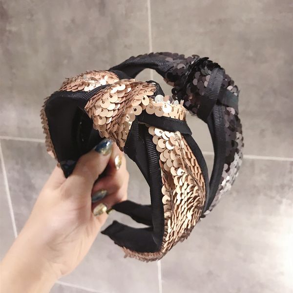 

korea sequin middle knot bow hairbands diamond hair accessories hair bows flower crown headbands for women 4