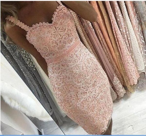 

short mini cocktail dresses sweetheart party dress full lace applique knee length spaghetti straps peplum sheath homecoming gowns, Red