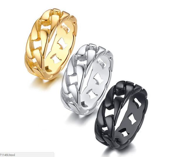 

7мм мужчины женщины прохладный punk золото серебро черный нержавеющая сталь творческий локомотив кольцо цепи диапазона ювелирных изделий, Silver