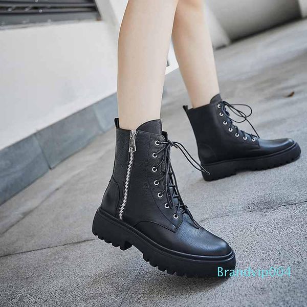 

pot chic design vintage boots round toe med heels winter rock singer zipper decoration ankle boots, Black