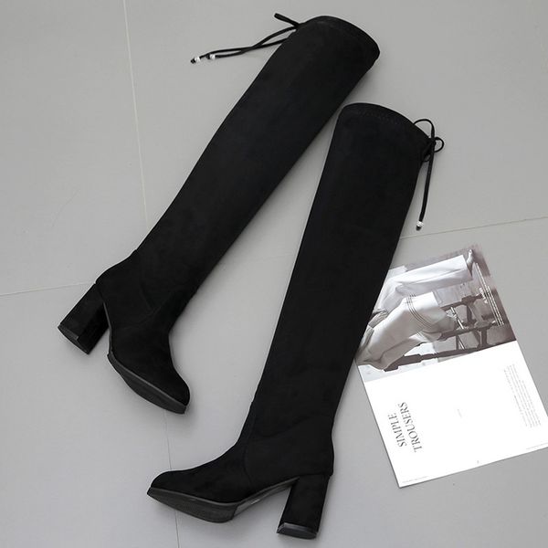 

women's thigh high boots wild knee over long tube boots winter black high boot stylish female heel suede shoes casual