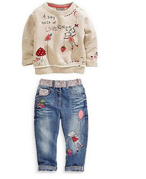 

2019 kids baby Girls Tops + Jeans Denim Pants Set Outfits Spring Autumn Clothing