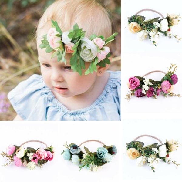 

newborn baby floral headwear toddler kids girls flower party headband hair band princess infant child p prop hear wear, Slivery;white