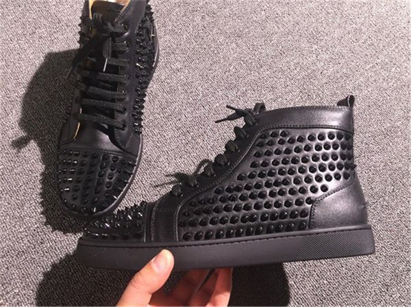 

High Quality Red Bottoms Men High Top British Style Rrivet Shoes Men Causal Luxury Shoes Red Bottom Studded Spikes Casual Shoes For Men