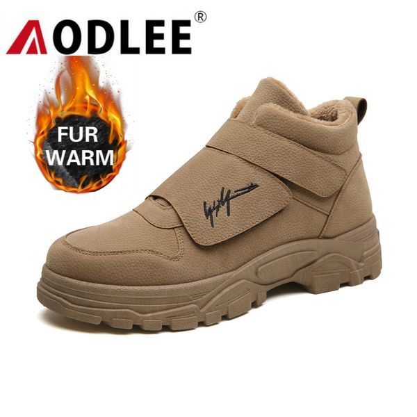 

men snow boots casual fashion outdoor sport ankle boots plush fur warm winter slip-on non-slip run shoes dropshipping aodlee, Black