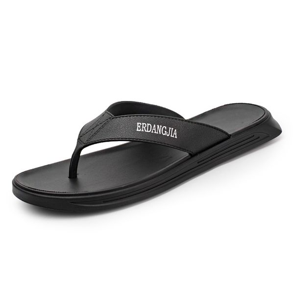 

2019 new summer rubber flip flops men's casual personality tide male non-slip beach slippers black soft leather slides