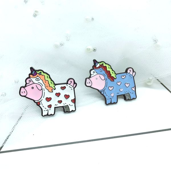 

creative cartoon pig who wants to be a unicorn women's brooches enamel pins color brooch for women coat collar badge jewelry, Gray