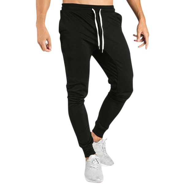 

men fitness patchwork bodybuilding pocket skin full length sports trousers male pantalones hombre joggers plus size cargo pants, Black