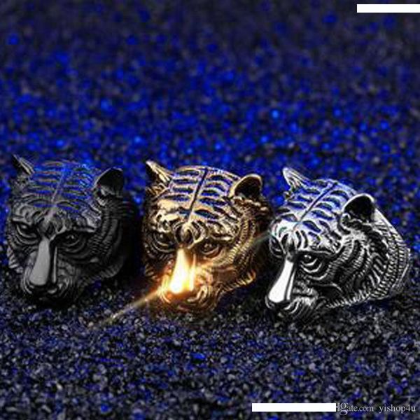 

18k gold plated 316l stainless steel animal tiger ring retro style rings real mens punk ring hip hop jewelry, Silver