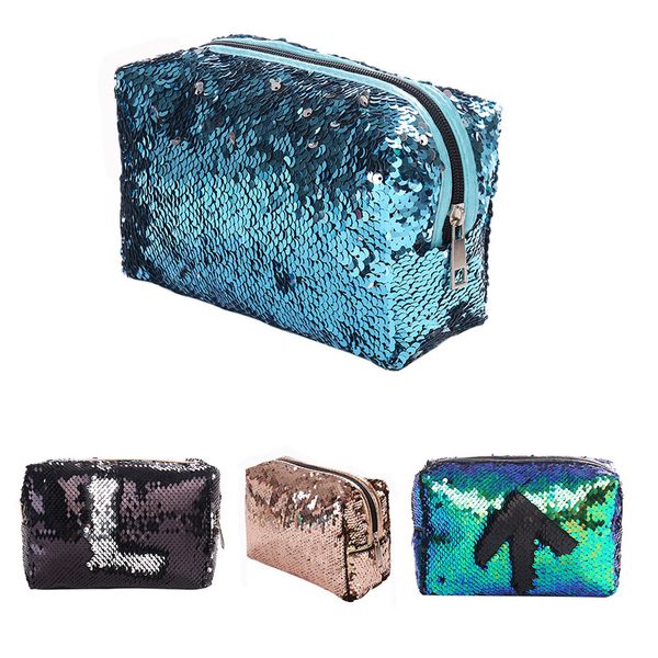 

suitcase small cosmetic bag pu zipper fashion square solid color sequin bag maletin maquillaje profesional