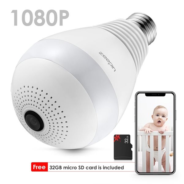 

zeepin 2akwj - fvrf3602 wifi light bulb camera hd webcam with 32gb memory card