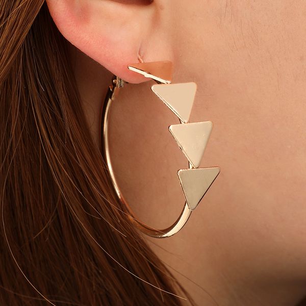

gereit 2019 punk fashion women statement jewelry gold color triangle round metal hoop earrings for women girls party jewelry new, Golden;silver