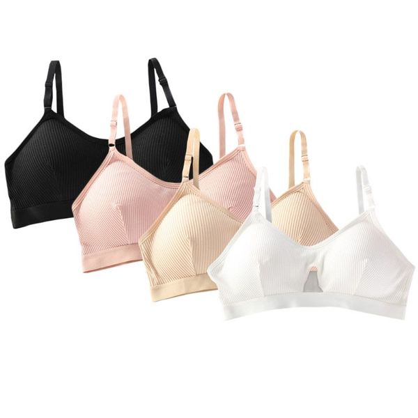 

women hollow keyhole solid color underwear bra thread ribbed seamless bralette wire massage padded adjustable crop top, White;black