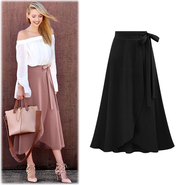 

women's autumn new high-waist irregular skirt split skirt europe and the united states plus size mid-length strappy red, Black