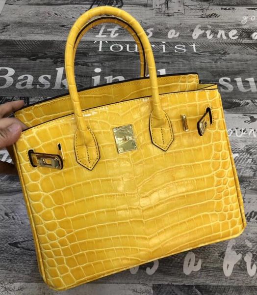 

realfine888 3a berkin 30cm alligator crocodile calfskin leather totes bag,gold hardware,stamp logo,lock and key,with dust bag,ing