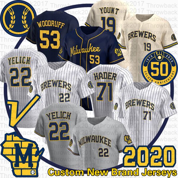 

2020 milwaukee 50th brewer jer ey chri tian yelich jo h hader je u aguilar robin yount brandon woodruff lorenzo cain new brand jer ey, Blue;black