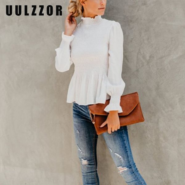 

uulzzor white blouse women long sleeve solid elastic blouse shirts turtleneck casual simple elegant femme spring