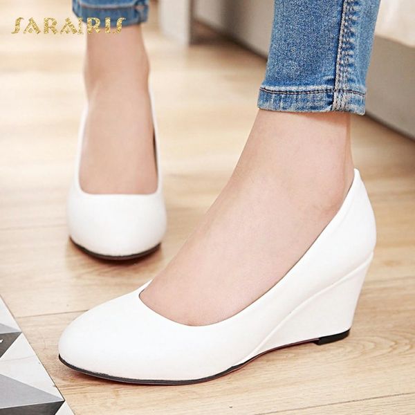 

sarairis women's high heel wedge shoes woman slip on party wedding office black white pink blue beige pumps big size 33-43