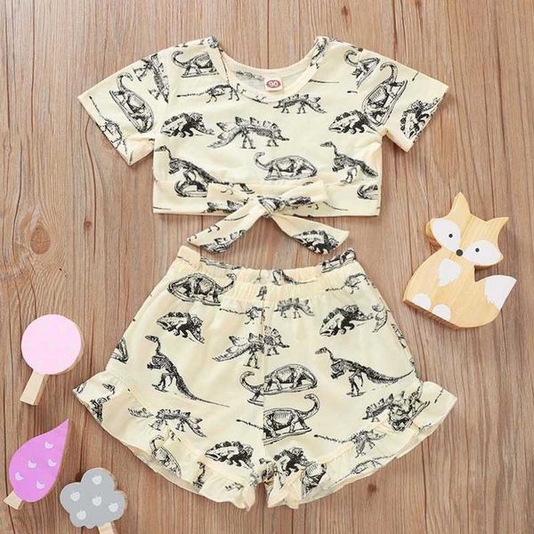 

summer baby girls costume suit kids cotton sleeveless animal print t-shirt +shorts casual outfits clothes sets, White