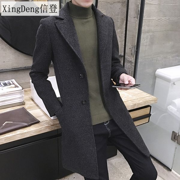 

xingdeng men long casual cotton coats warm coat lapel collar spring autumn men's thick wool trench fashion overcoat plus 5xl, Tan;black