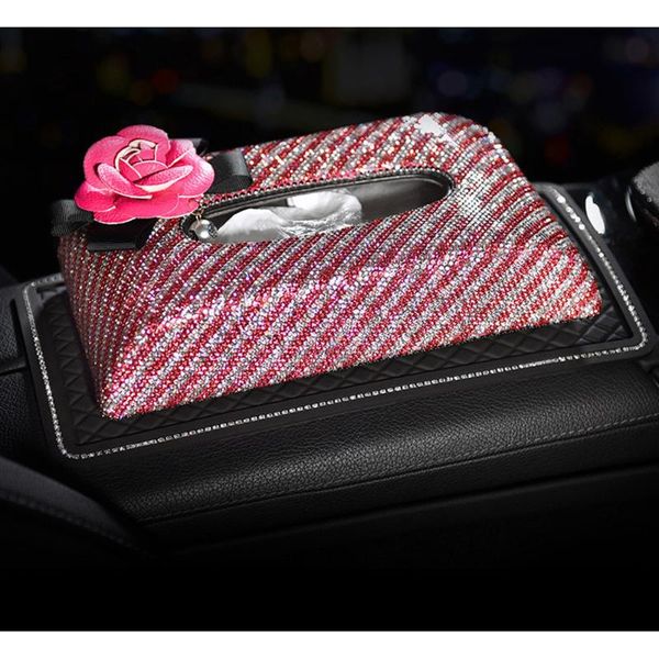 

leather crystal block-type tissue boxes case holder car styling automobile accessories luxury diamond car tissue paper box