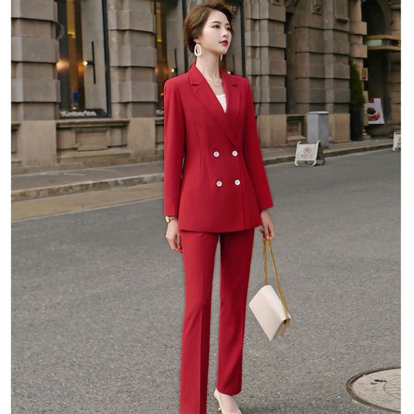 

2020 new spring and autumn high-quality red professional women's pants suit feminine fashion jacket casual trousers two-piece, White;black