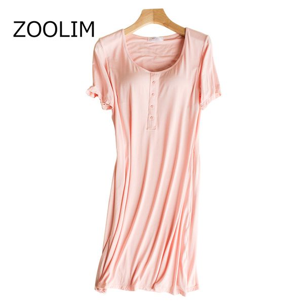 

night shirt women sleepwear 100% cotton with chest pads modal nightgown night dress stripes fake button sleepshirts nightwear, Black;red