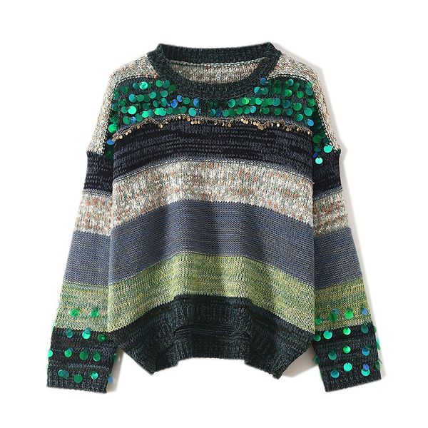 

qooth новый люрексом побрякушки свитера женщин весна-2020 блестящие джемперы свободные блестки свободные свитера трикотажные пуловер тянуть, White;black