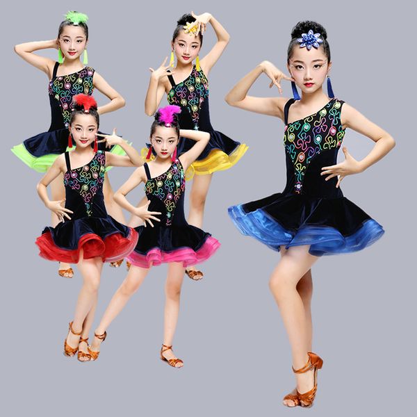 

lace dance costumes competition dresses dress salsa dancewear tango clothes girls ballroom dancing dresses for kids latin, Black;red