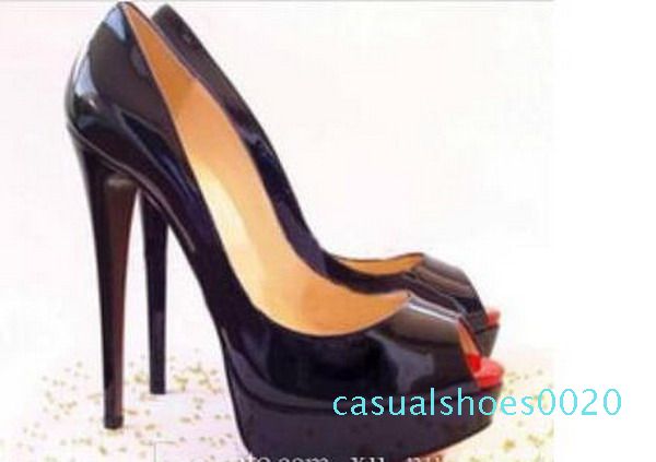 

plus size 34-45 red bottom leather diamond high heels peep-toe womens shoes studded red sole heel woman women wedding pumps 14cm qa20, Black