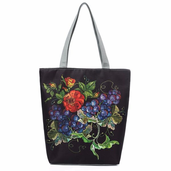 

2019 polyester national style shopping bag women tote stuff pouch animal flower pattern handbag zipper female item organizer