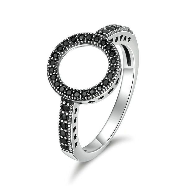 

new fashion silver color ring hearts of halo clear black cz finger rings fit pan for women wedding brand jewelry gift dropship, Golden;silver