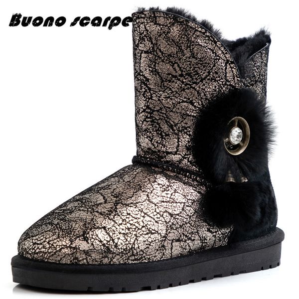 

2020 winter new fashion snow boots fashion outside warm comfortable round toe cow suede real wool women shoes, Black