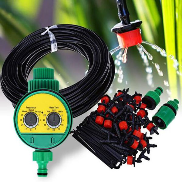 

25m diy micro drip irrigation system plant self automatic watering timer garden hose kits with adjustable dripper
