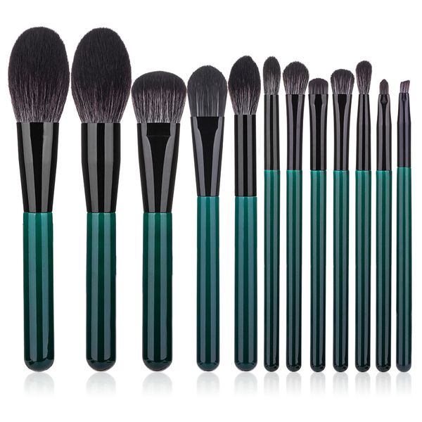 

professional 12pcs green makeup brushes set for face powder foundation blush eye shadow make up brush wood handle cosmetic brush kit tool