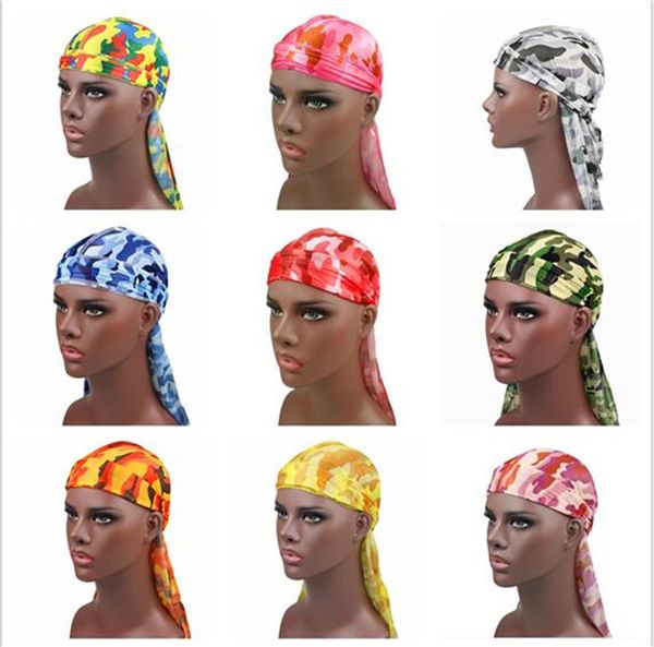 

100 шт. Камуфляж Печати мужские Durags Тюрбан Банданы Шить Наружу Мужчины Durag Головные