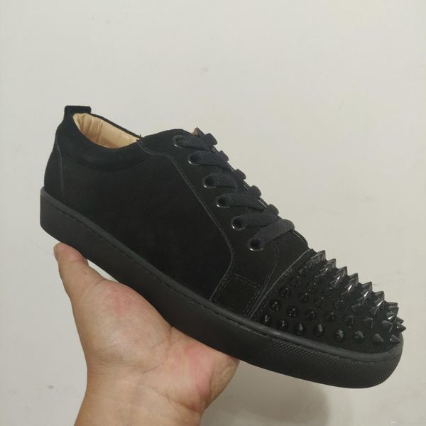 

2019 designer sneakers red bottom low cut spikes flats shoes for men women leather sneakers casual shoes with dust bag, Black