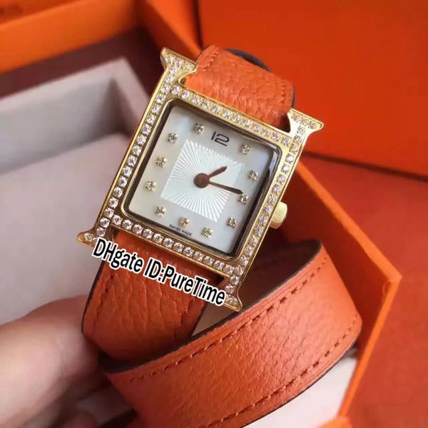 

new w036845ww00 yellow gold diamond bezel silver diamond dial swiss quartz womens watch ladies watches orange leather with original box h17a, Slivery;brown