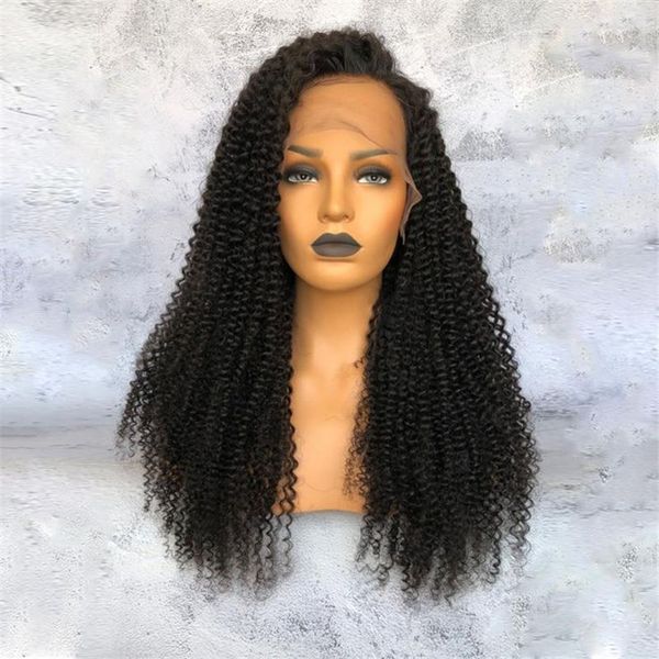 

kinky курчавый полный шнурка человеческих волос парики с отбеленные узлы afro curlys 13x6 глубокой части фронта шнурка glueless для чернокож, Black;brown