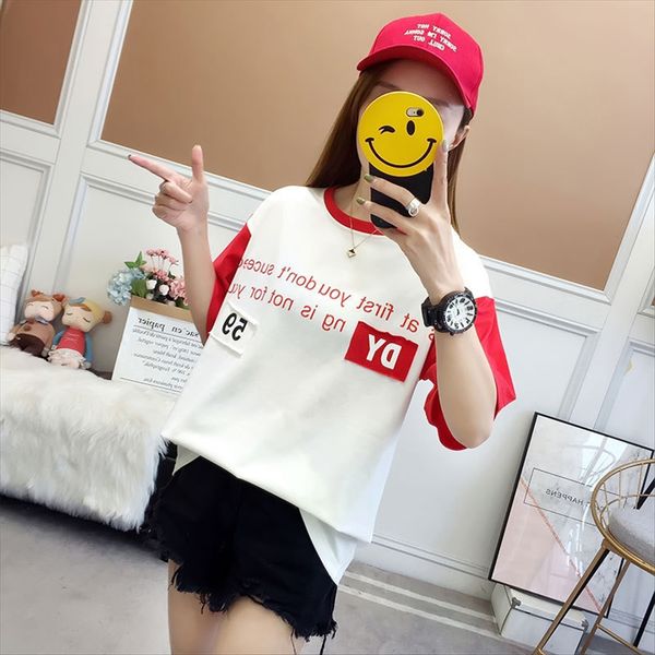 

academic style 2020 cotton summer clothes loose female fashion high school junior high school students printed hollow short-sleeved t-shirt, White