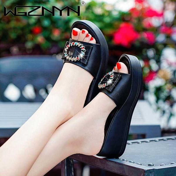 

women's outdoor sandals platform rhinestone peep toe summer bling sandals for women ladies slides wedges female shoes woman, Black