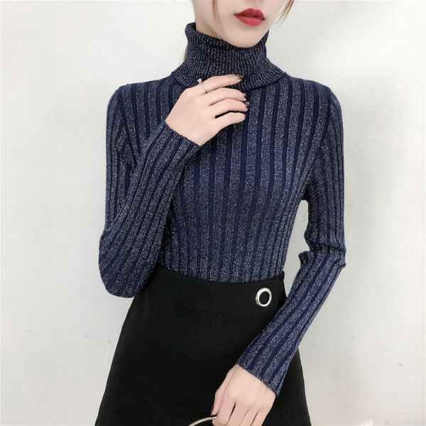 

solid pullover sweater 2018 new spring autumn women jumper knitted sequined bottoming turtleneck clothes sueter mujer t91802, White;black