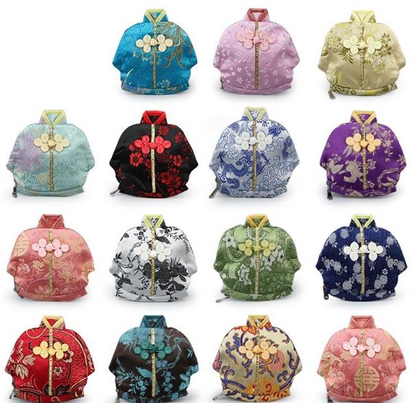 50 Stück Vintage chinesische Kleidung geformte kleine Seidentasche Reißverschluss Geldbörse Schmuck Geschenkbeutel Partybevorzugung 13 x 12 cm SN1261